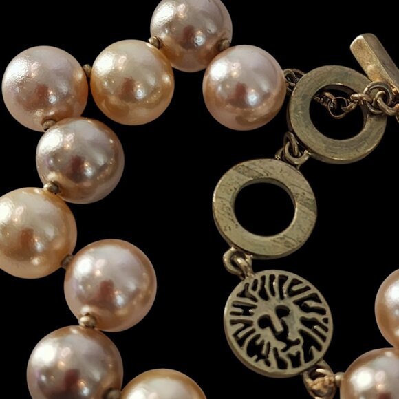 Vintage Anne Klein Faux Pearl Necklace Gold Tone Matte Finish - Picture 2 of 12